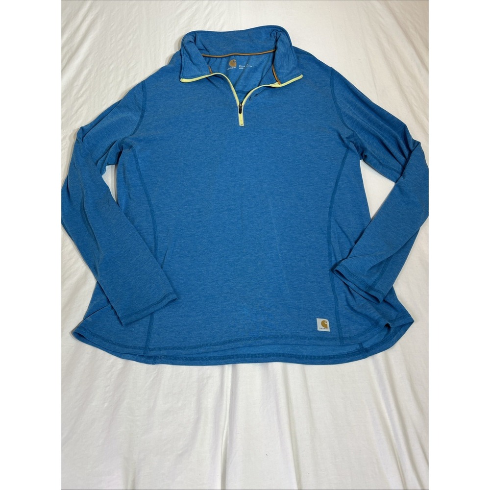 Carhartt Mens Long Sleeve Force Quarter Green Zip Pullover Shirt Blue Size M